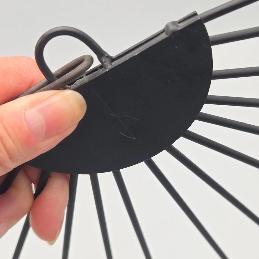 Vintage Wire Egg Fruit Basket with Wood Handle Black Metal Fan Design Farmhouse